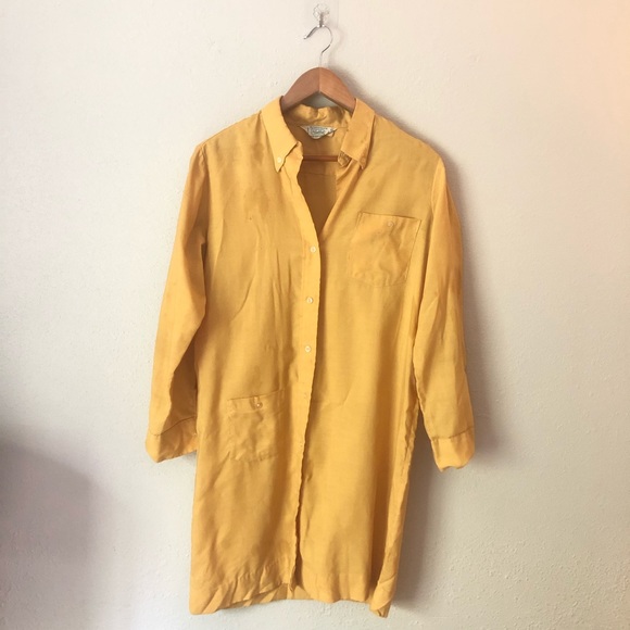 Vintage Yellow Button Down Shirt Dress w/ Pockets! - Picture 1 of 4